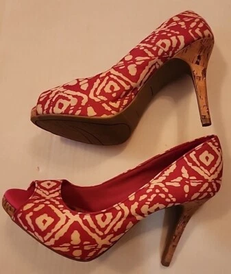 CHRISTIAN SIRIANO каблуки размер 7,5 розовый и белый Tribal холст заглянуть носок насос туфли - Изображение 1 из 3