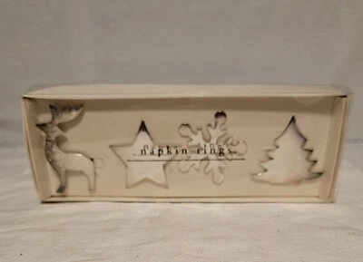 4 soportes para servilletas navideñas Pier 1 placa de plata, árbol, copo de nieve... Foto 1 de 4