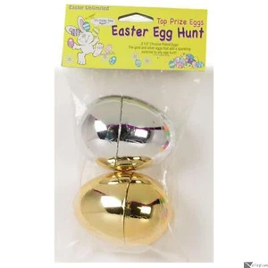 Top Prize Chrome Fillable Plastic Easter Eggs, 2 CT, 3.5", Gold Silver - Picture 1 of 1