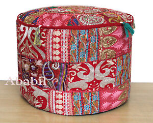 18X18" Round Patchwork Pouf Ottoman Cover Floor Decorative Footstool Cover Throw