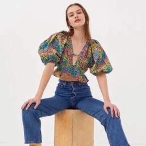 For Love And Lemons Ruth Crop Top Puff Sleeve Multi Color Top S. $149 - Picture 1 of 6
