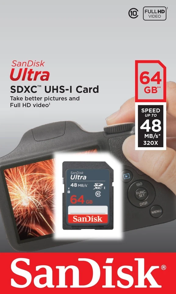 SanDisk Ultra 64 GB SDXC SDHC SD Class 10 48MB/s 320x UHS-I HD Flash Memory Card - Image 1 of 1