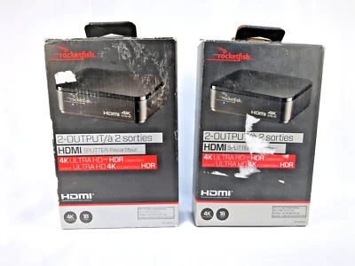 Lot of 2 Rocketfish 2-Output HDMI Splitters - 4K Ultra HD & HDR Compatible - New - Image 1 of 4