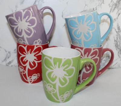 Tazas de Café, Juego de 5 Colores Rosa Rojo Azul Verde Púrpura Patrón Flor |Primavera | Foto 1 de 4