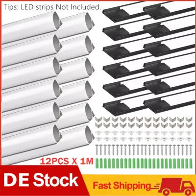 12 Stück LED Aluprofil 1m Aluminium Profil Alu Leiste Schiene für LED Stripes DE - Bild 1 von 4