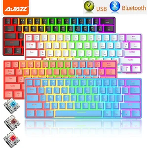 61 Keys Gaming Mechanical Keyboard Dual Wired / Wireless Bluetooth RGB Backlit - Picture 1 of 18