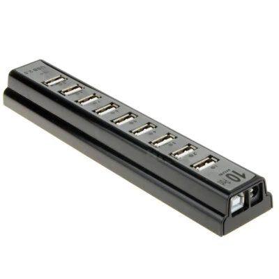 US 10 Port USB 2.0 High Speed HUB External With Power Adapter and Cable - Image 1 of 4