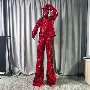 Men Thick Red Mirror Suits Set Reflective Lenses‌ Red Lens Stilt Suit Costume - Picture 1 of 16