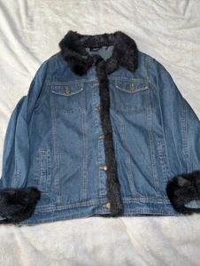 Dennis Basso giacca donna blu medio cotone denim jeans foderato pelliccia sintetica - Foto 1 di 7