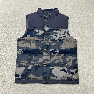 LL Bean Jacket Men Medium Blue Camo Mountain Classic Down Vest Hiking - Image 1 of 4