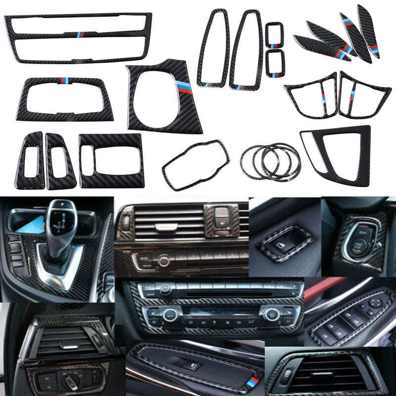 11PCS Real Carbon Fiber Interior Trim Decor Cover For BMW 3 4 Series F30 F34 BS - Image 1 of 4