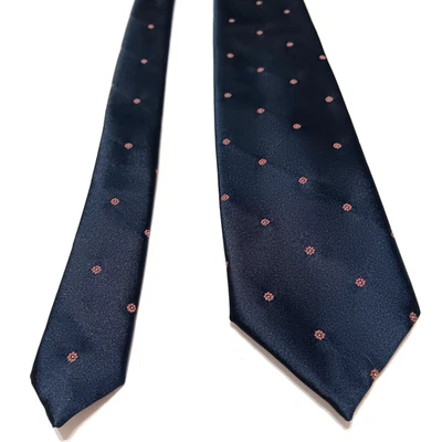 Vintage Wembley  Classic Mens Neck Tie Dark Blue, Tiny Red Flowers - Image 1 of 4
