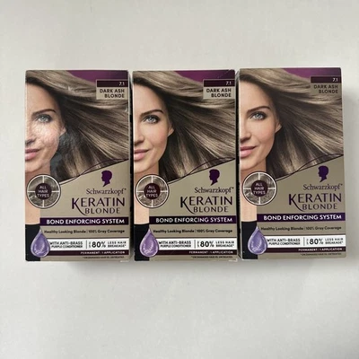(3) Color de cabello permanente rubio queratina Schwarzkopf 7.1 rubio ceniza oscuro Foto 1 de 4
