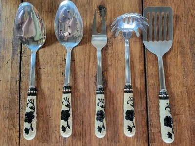 Juego de utensilios para servir Temptations de Tara Set 5 piezas porcelana floral negra  Foto 1 de 2