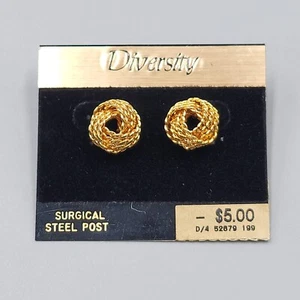 Vintage Diversity Ohrringe vergoldet Knoten Ohrstecker Neu aus altem Lagerbestand 1/2" - Bild 1 von 6