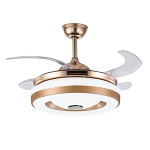 42"Retractable Ceiling Fan Light Bluetooth Speaker RGB Color Changing Chandelier - Picture 1 of 16