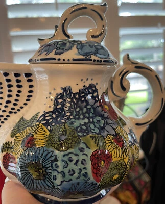 Anthropologie Teapot Ceramic Decorative Blue Florals. Lid. Beautiful!! - Image 1 of 4
