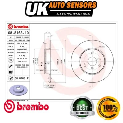 Fits Smart City-Coupe Roadster Fortwo Brembo Front Rear Brake Discs - Image 1 of 4