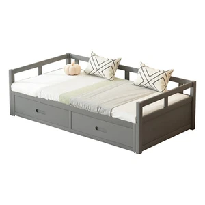Funktionsbett Jugendbett Kinderbett Holz Bett mit Bettkasten 90/180x200 cm Grau - Bild 1 von 10