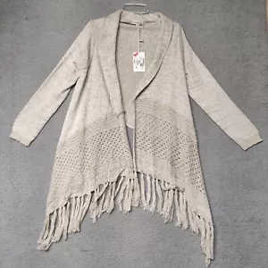 Poof Excellence Womens 2ways Knit Cardigan Sweater Long Sleeve Size M Beige - Picture 1 of 15