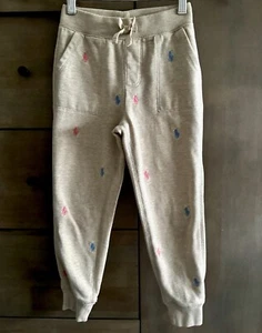 POLO RALPH LAUREN PANTS BEIGE GIRLS SZ 7 JOGGERS SWEATPANTS KIDS-EUC - Picture 1 of 5