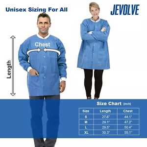 Disposable Lab Jackets SMS 45G Hip Length with Pockets, Knit Cuff, S/M/L/XL - Picture 1 of 15