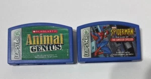 Vintage Leap Frog Leapster ANIMAL GENIUS & SPIDER-MAN Game Cartridge LOT Of 2 - Picture 1 of 5