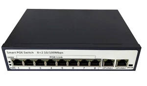 8 Port Network POE Switch 2 Uplink Ethernet 10/100Mbps 802.3AF/AT Built-in Power - Picture 1 of 6