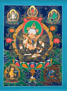 HAND-PAINTED VAJRASATTVA WITH SHAKTI TIBETAN THANGKA PAINTING 20 x 30 -INCH - Picture 1 of 5