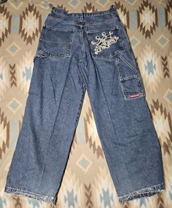 Vintage JNCO Blue Jeans - Large Crown Jnco Logo - Size 33x32 - Very Worn - Rare - Picture 1 of 12