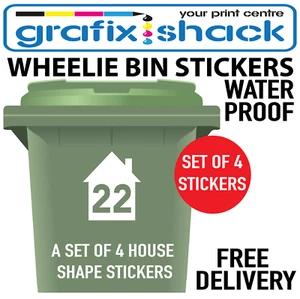 4 X WHEELIE BIN NUMBERS CUSTOM HOUSE NUMBER VINYL GRAPHIC STICKERS DECAL #WB1 - Picture 1 of 2