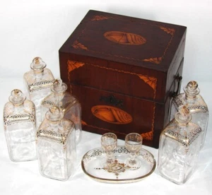 Superb c.1830 Ship Captain's Tantalus, Complete French or Dutch Marquetry Chest - Picture 1 of 16