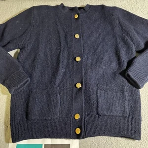 Talbots Long Sleeve Sweater Navy Women's Large Women Pocket Gold Button Wool Top - Picture 1 of 7