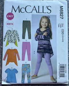 MCCALL's PATTERN 6827 GIRLS EASY KNIT TOPS & LEGGINGS SIZE 2, 3, 4, 5 UNCUT - Picture 1 of 6