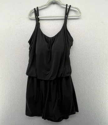 Maxine Of Hollywood Mujer Traje de Baño Negro de Una Pieza Vestido de Baño con Bolsillos 1X Foto 1 de 4