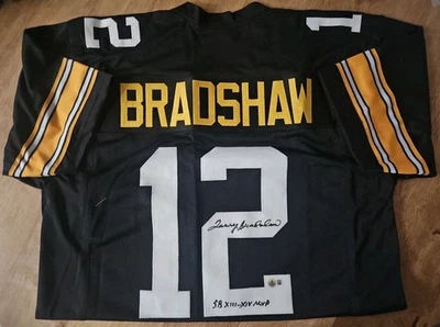 JERSEY PERSONALIZADO DE TERRY BRADSHAW INSCRITO SB MVP FIRMADO STEELERS CERTIFICADO DE AUTENTICIDAD BECKETT Foto 1 de 4