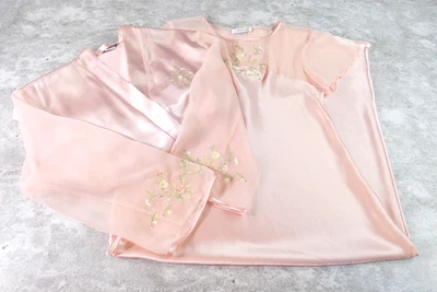 Jones New Yorke Nightgown Robe Womens Small Pink 90s Sheer Satin Embroidered - Image 1 of 4