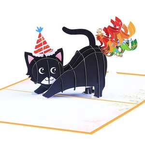 Greeting Cards Envelopes Unmatched 3D 5x7 Inches Birthday Card Black Cat - Picture 1 of 12