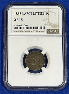 1858 FLYING EAGLE NGC XF45 Large Letter Penny 1¢ - Image 1 of 4