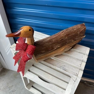 Handgefertigte geschnitzte Holz Ente Köder mit Rindenoptik rustikale Figur Bauernhaus Hütte - Bild 1 von 11