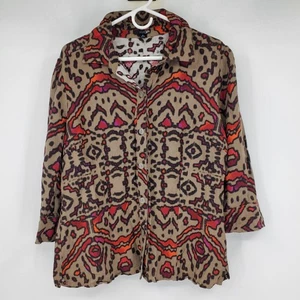East 5th Linen Blend Brown Abstract Art to Wear Lagenlook Button Up Top Shirt XL - Picture 1 of 9
