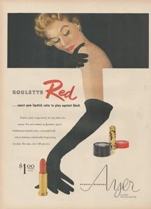 1953 Harriet Hubbard Ayer Roulette roter Lippenstift Spiel gegen schwarzen Druck Werbung - Bild 1 von 1