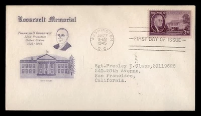 DR WHO 1945 FDC FDR ROOSEVELT MEMORIAM GRIMSLAND? CACHET WHITE HOUSE w18803 - Image 1 of 2