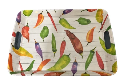 Serving Tray Board W Handles Colorful Red Yellow Grn Chiles Design 4 Coffee, Etc - Image 1 of 4