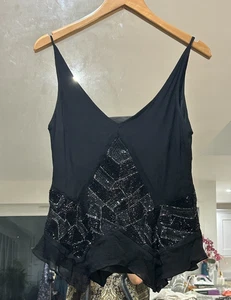 All Saints black sequin top 100% silk size m uk 10 - Picture 1 of 7