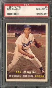 1957 TOPPS #5 SAL MAGLIE PSA 8 DODGERS - Foto 1 di 2