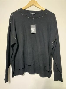 DKNY Womens Studded Crew Neck Top Pullover Sweater Shirt Black Size Medium New - Picture 1 of 4