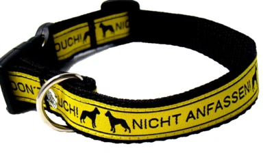 EIGENE HERSTELLUNG Hundehalsband "NICHT ANFASSEN-DON´T TOUCH" XS bis 30 cm Halsumf., handgefertigt