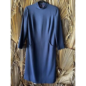 Vintage 1960's Shift Dress Size M/L Navy Blue Large Pockets Mod - Picture 1 of 3