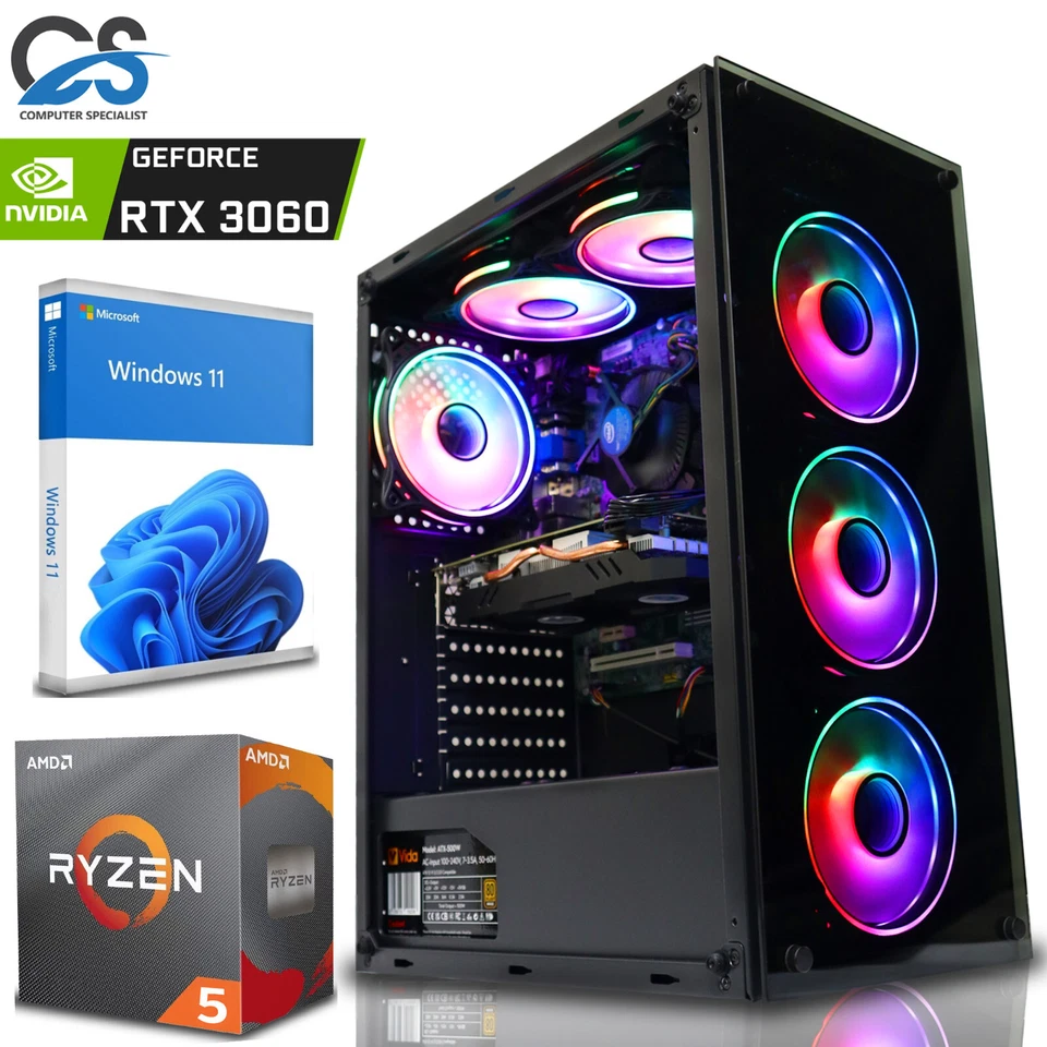 AMD Ryzen 5 5600G Gaming PC 16GB DDR4 Nvidia RTX 3060 1TB + 480GB SSD Windows 11 - Image 1 of 4